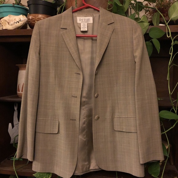 Petite Sophisticate Jackets & Blazers - Taupe/grey/beige blazer with subtle plaid design